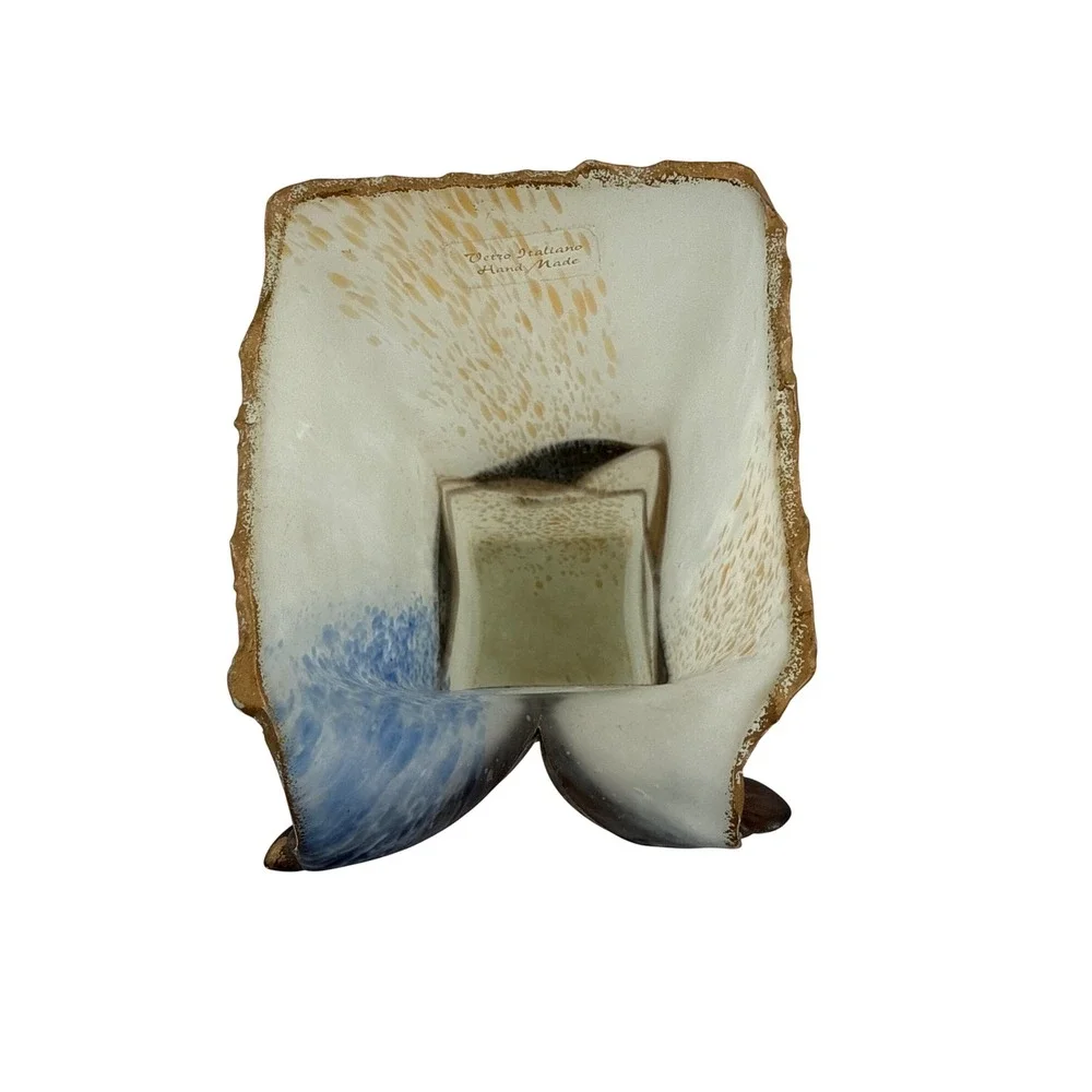 Omaggio Vetro Italiano Hand Made Art Glass Vase Frosted Blue Amber Zipper‎ Top